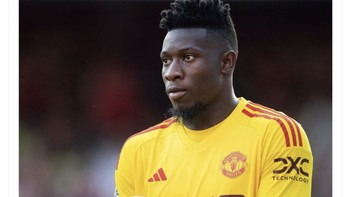 Andre Onana kebobolan 14 gol dalam 6 laga bersama MU. Rekor buruk tentu saja. Foto: Twitter