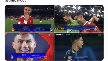 Akun ini kembali nostalgia mengingat penampilan Ronaldo yang selalu moncer bersama MU di Liga Champions. Foto: Twitter
