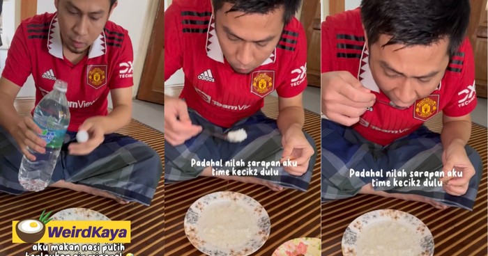 Unik! Pria Ini Hobi Makan Nasi Campur Air Sejak Kecil