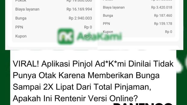 Viral tangkapan layar yang diklaim rincian pinjaman Adakami.