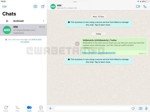 Aplikasi WhatsApp untuk iPad