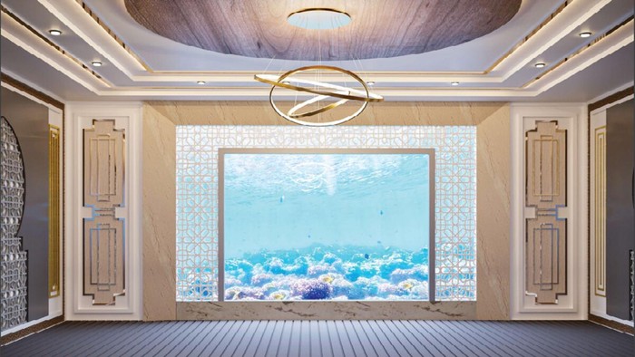 Desain ruangan lantai 1 masjid bawah air semi terapung yang bakal dibangun Dubai