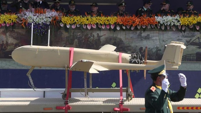 An Iranian drone is seen during the annual military parade in Tehran, Iran, September 22, 2023. Majid Asgaripour/WANA (West Asia News Agency) via REUTERS