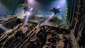 SS Thistlegorm adalah kapal uap kargo Inggris yang dibangun pada tahun 1940 dan ditenggelamkan oleh pesawat pembom Jerman di Laut Merah pada tahun 1941. Foto oleh: Alex Dawson Photography Foto: twitter.com/UmarBzv