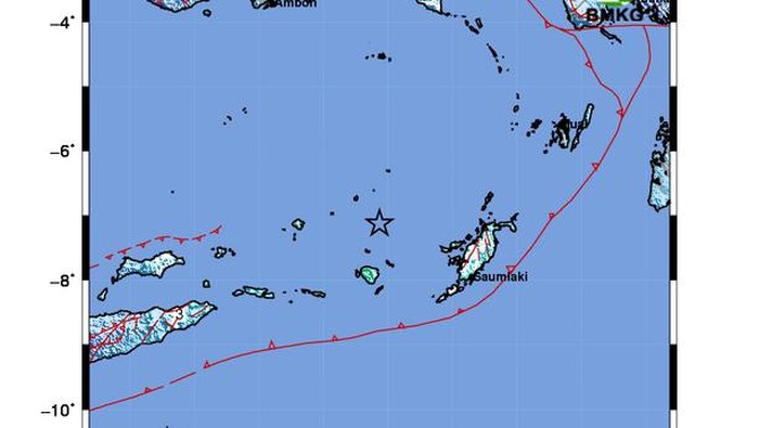 Gempa bumi berkekuatan magnitudo (M) 6,6 mengguncang Kabupaten Kepulauan Tanimbar, Maluku.