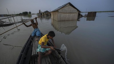Potret Warga Pulau Sungai di India, Banjir Bikin Hidup Tak Menentu