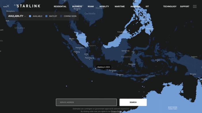 Starlink disebut akan tersedia di Indonesia pada 2024.