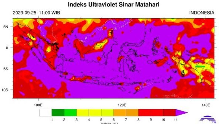 Jawa Timur akan terkena paparan sinar Ultraviolet (UV) ekstrem pada 25-27 September 2023. Mulai pukul 10.00-13.00 WIB.
