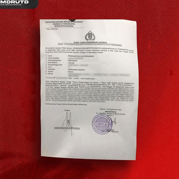 Laporan polisi Madura United