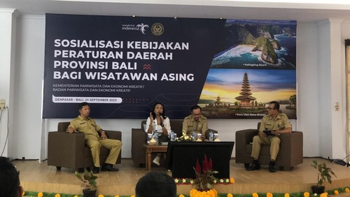 Media Gathering Sosialisasi Peraturan Daerah Provinsi Bali Nomor 6 Tahun 2023 di Kantor Dinas Pariwisata Provinsi Bali, Jl. Letjen S. Parman, Renon, Denpasar, Bali, Senin (25/9/2023). (Ni Made Maheswari Anindya Putri/detikBali)
