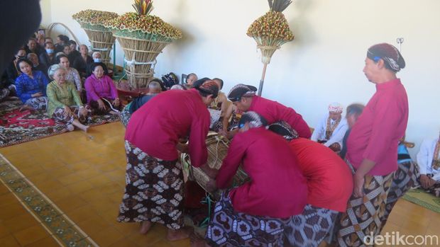 Tradisi Numplak Wajik di Panti Pareden Kompleks Magangan mengawali prosesi Garebeg Mulud Keraton Jogja, Senin (25/9/2023).