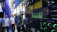 Dirut PT Helio Synar Energi Ronald Nehemia Sinaga, Wakil Direktur Utama PT Bakrie & Brothers Tbk (BNBR) Ardiansyah Bakrie, dan Direktur Utama & CEO PT Braja Mukti Cakra (BMC) V Bimo Kurniatmoko meresmikan Pembangkit Listrik Tenaga Surya (PLTS) Atap di pabrik PT Braja Mukti Cakra (BMC), Bekasi, Jawa Barat.  