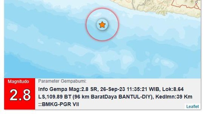 Gempa Bantul M 2,8, Selasa (26/9/2023).