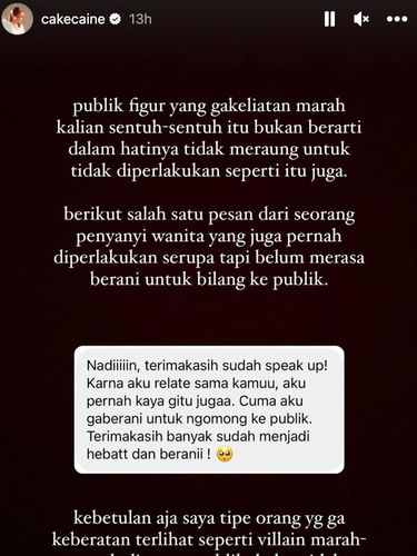 Nadin Amizah di instagram stories miliknya.