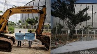 Foto di sisi kiri merupakan proses pembongkaran bangunan serta pendirian tenda darurat warga Kampung Bayam yang difoto pada 2021-2022.