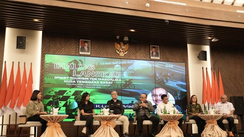 Dialog Lanskap Sport Tourism The Mandalika dihadiri Direktur ITDC Ari Respati, Direktur Pemasaran dan Program Pariwisata Injourney Maya C. Watono, Pj Gubernur NTB Lalu Gita Ariadi dan Bupati Lombok Tengah.