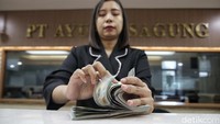 Seorang pegawai menata uang dollar AS di kawasan Money Changer PT Ayu Masagung, Kwitang, Jakarta Pusat, Rabu (27/9/2023).