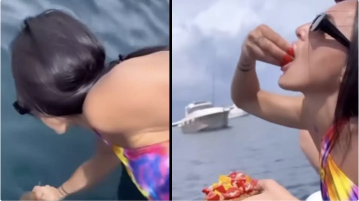 Aneh! Wanita Ini Celupkan Makanannya ke Laut Demi Tambah Rasa
