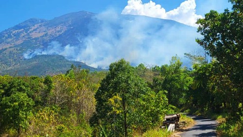 Kondisi terkini lereng Gunung Agung di Kabupaten Karangasem yang mengalami kebakaran pada Kamis (28/9/2923).