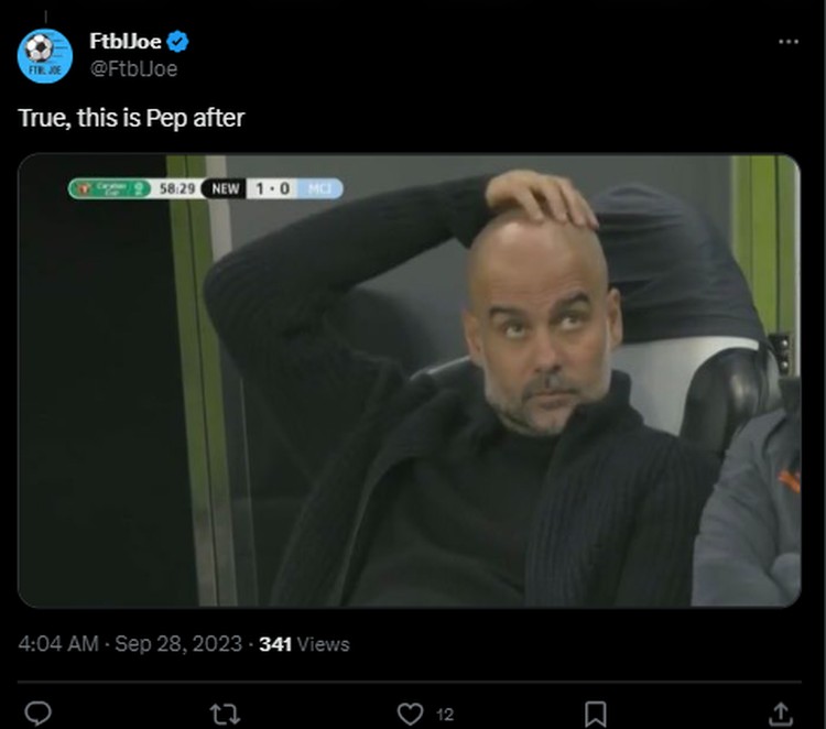 Meme Man City Kalah dari Newcastle: Kata Fans Itu Trofi Kecil Manchester City baru saja dikalahkan oleh Newcastle di Carabao Cup dengan skor akhir 0-1. Fans kedua klub pun saling sindir di Twitter.