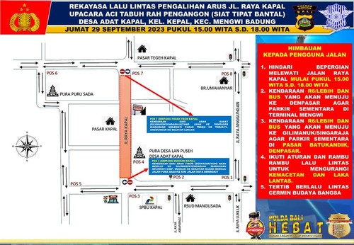 Skema rekayasa lalu lintas di Jalan Raya Kapal, Kelurahan Kapal, Kecamatan Mengwi, Kabupaten Badung, Bali, Jumat (29/9/2023). (Foto: Dok. Polres Badung)