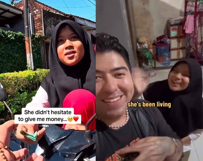 Bule bernama Isaiah Garza memberikan segepok uang $500 dollar ke gadis yatim piatu di Denpasar. (Tangkapan layar Instagram  Isaiah Garza)