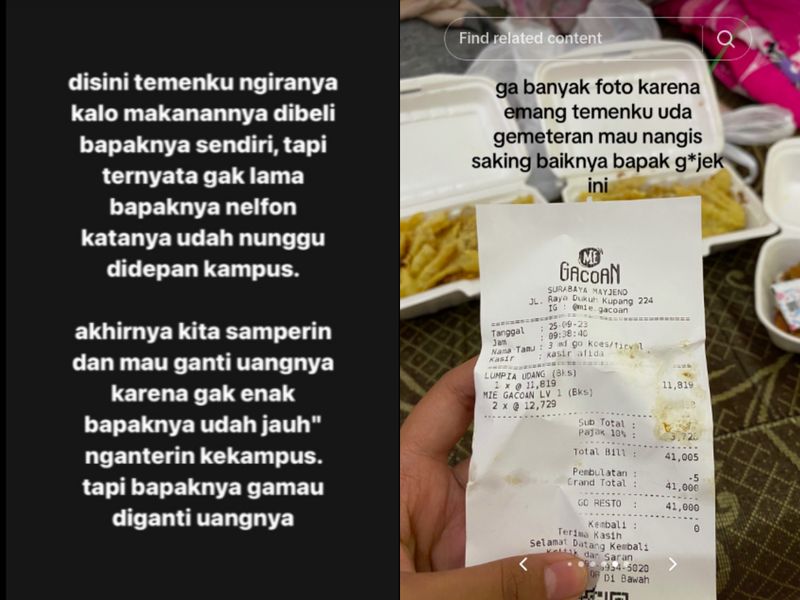 Driver ojol bantu mahasiswi yang tak sengaja pesan makanan.