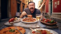 Kalau potret AI ini menggambarkan kecintaan aktor dan komedian Ricky Gervais akan makanan Italia.