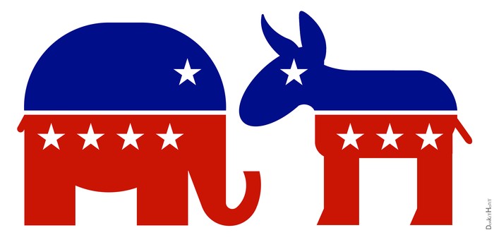 Gajah dan keledai dipakai sebagai simbol dua partai politik terbesar di Amerika Serikat. Gajah melambangkan Partai Republik dan keledai untuk Partai Demokrat