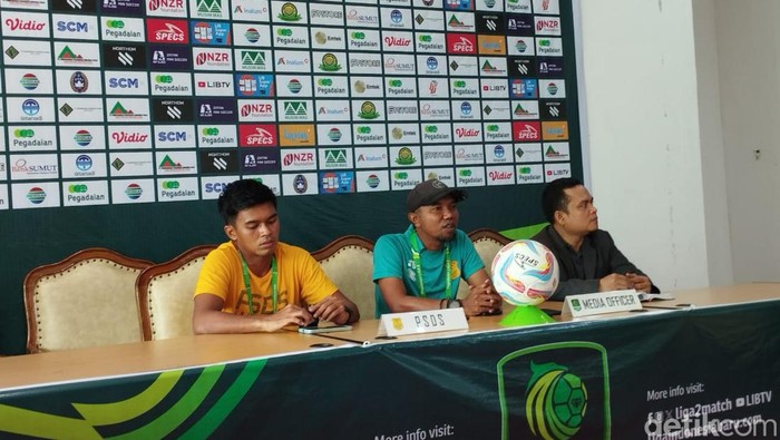 PSDS Deli Serdang saat konferensi pers pertandingan melawan PSMS Medan. (Finta Rahyuni/detikSumut)
