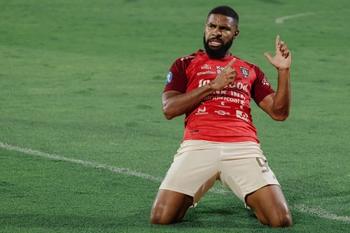 Selebrasi Striker Bali United FC Jefferson Assis, Jumat (29/9/2023) di Gianyar. (Bali United Official)