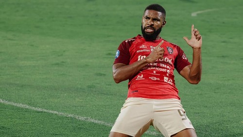 Selebrasi Striker Bali United FC Jefferson Assis, Jumat (29/9/2023) di Gianyar. (Bali United Official)