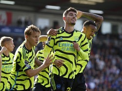 Kai Havertz tampak lega akhirnya bisa mencetak gol untuk Arsenal setelah sempat menjadi 007 lantaran belum bisa bikin gol atau assist. Foto: Action Images via Reuters/JOHN SIBLEY