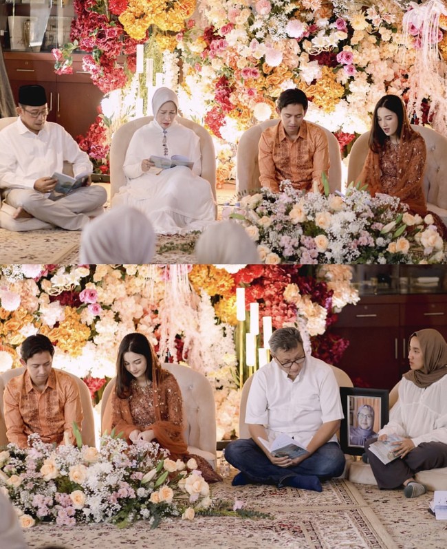 Terlihat acara pengajian berlangsung dengan khusyuk. Kedua orangtua Belva dan Sabrina juga kompak mengenakan busana berwarna putih. Foto: Instagram/@sabrinaanggraini