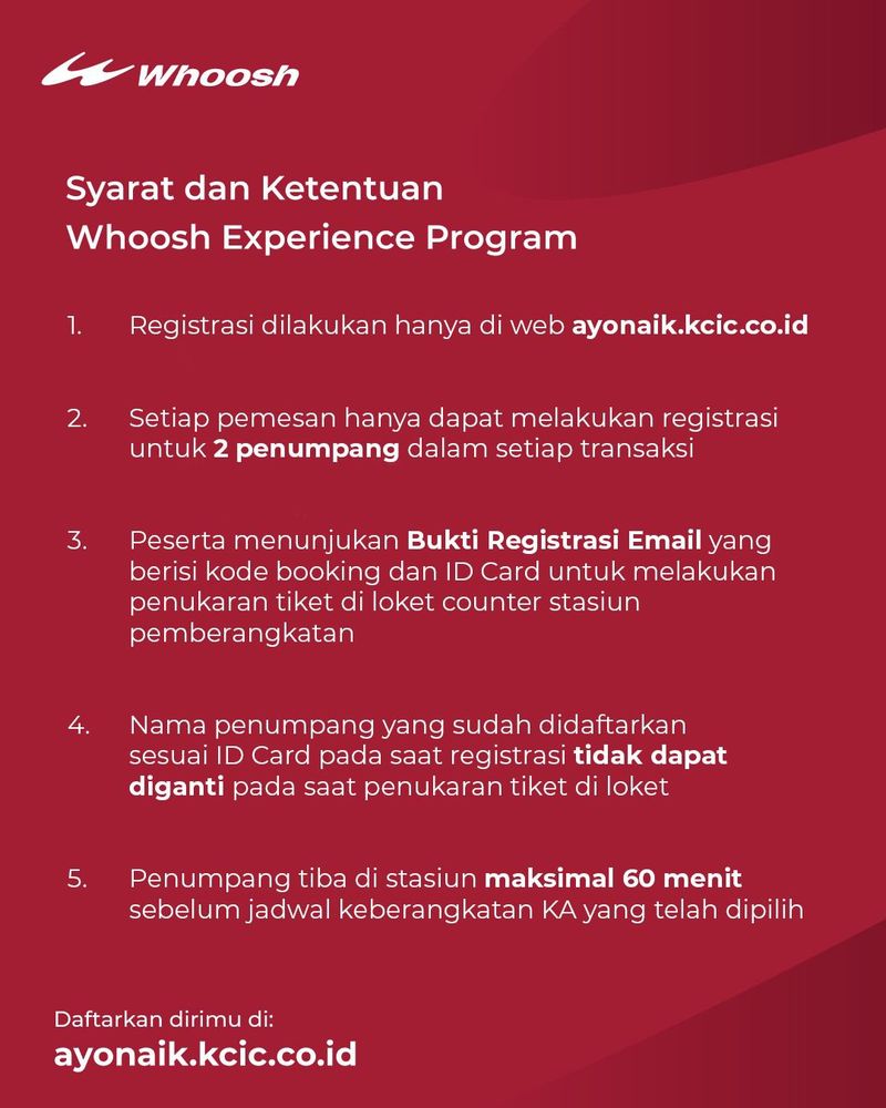Cara daftar naik kereta cepat gratis