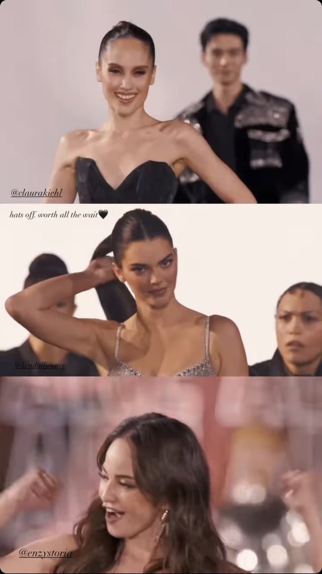 Enzy Storia dan Cinta Laura bahkan satu panggung dengan Kendall Jenner yang juga mewakili LOreal Paris. Foto: Dok. Instagram Cinta Laura, Enzy Storia