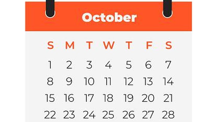 October calendar 2023. Calendar icon. Flat style