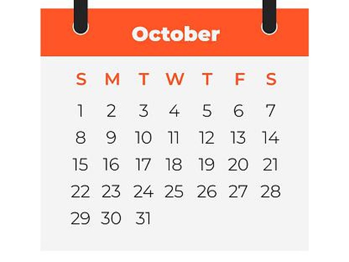 October calendar 2023. Calendar icon. Flat style