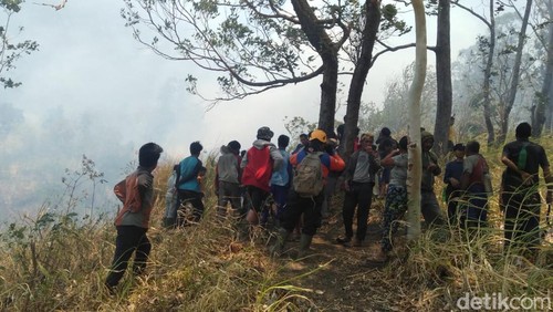 Kebakaran hutan di lereng Gunung Agung mulai merembet ke lahan warga.
