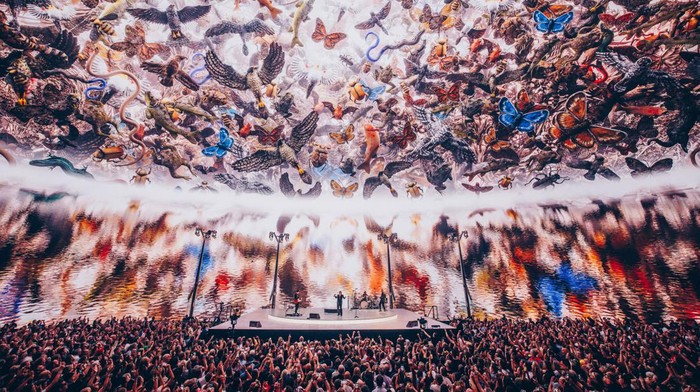 Rock band U2 perform at the inaugural residence at the huge spherical concert venue MSG Sphere in Las Vegas, Nevada, U.S. September 29, 2023.  Rich Fury/Handout via REUTERS NO RESALES. NO ARCHIVES. MANDATORY CREDIT. THIS IMAGE HAS BEEN SUPPLIED BY A THIRD PARTY.