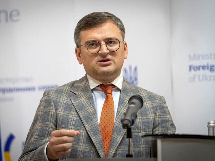 Ukrainian Foreign Minister Dmytro Kuleba speaks during a joint press conference with German Foreign Minister Annalena Baerbock (not pictured) following their talks in Kyiv, Ukraine September 11, 2023. Efrem Lukatsky/Pool via REUTERS/ File Photo Acquire Licensing Rights