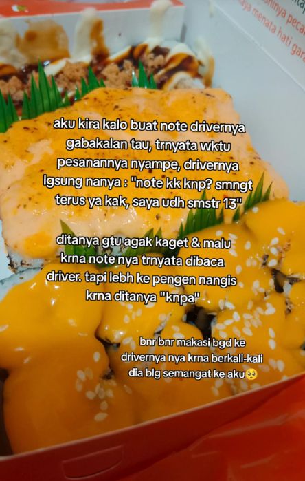 So Sweet! Mahasiswa Ini Dapat Pesan Semangat dari Ojol Makanan