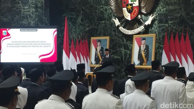 Pj Gubernur DKI Jakarta Heru Budi Hartono lantik pejabat eselon III dan IV. (Brigitta Belia Permata Sari/detikcom)