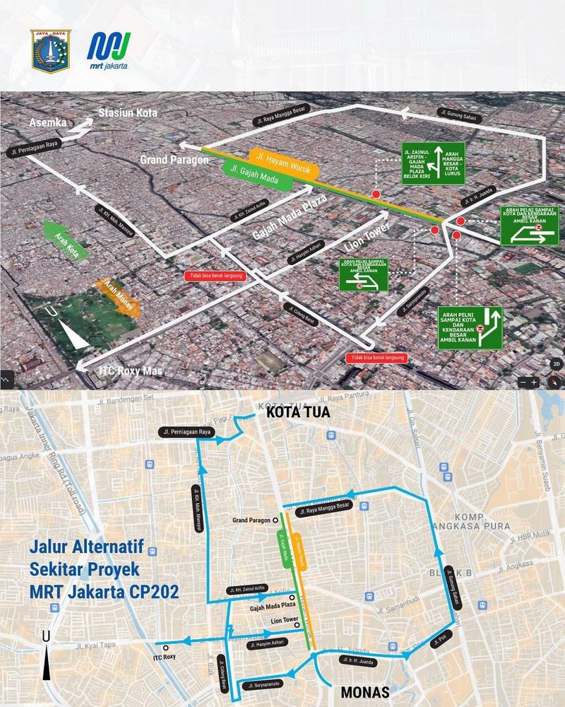 Rekayasa lalu lintas akibat proyek MRT di kawasan Harmoni (dok. X Pemprov DKI)