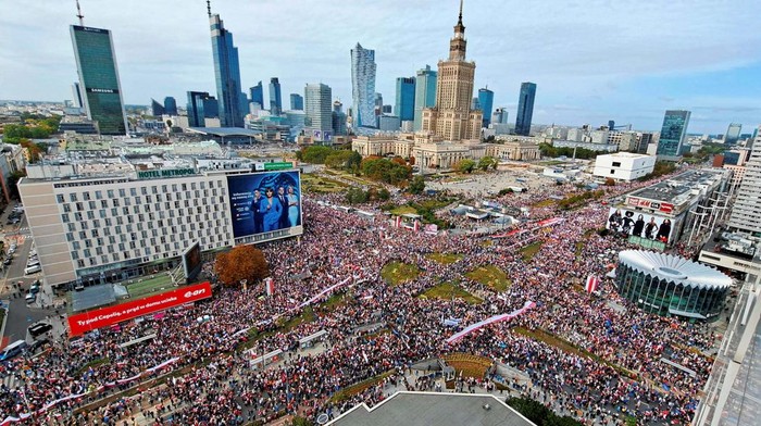 Participants gather at a major city centre intersection, during the 