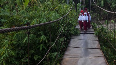 Nasib Anak SD Daerah, Harus Sebrangi Jembatan Ekstrem buat ke Sekolah