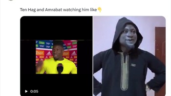 Reaksi Erik Ten Hag saat kiper kebanggaannya melakukan blunder. Foto: Twitter