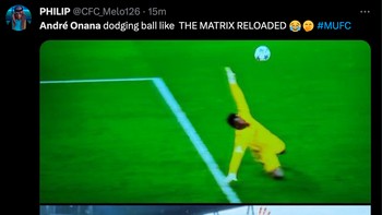 Gaya Onana menangkap bola bak film The Matrix. Foto: Twitter @CFC_Melot26