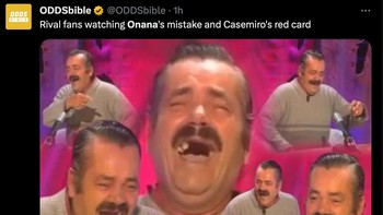 Reaksi tim lawan lihat aksi Onana yang makin oh no no. Foto: Twitter @ODDSbible