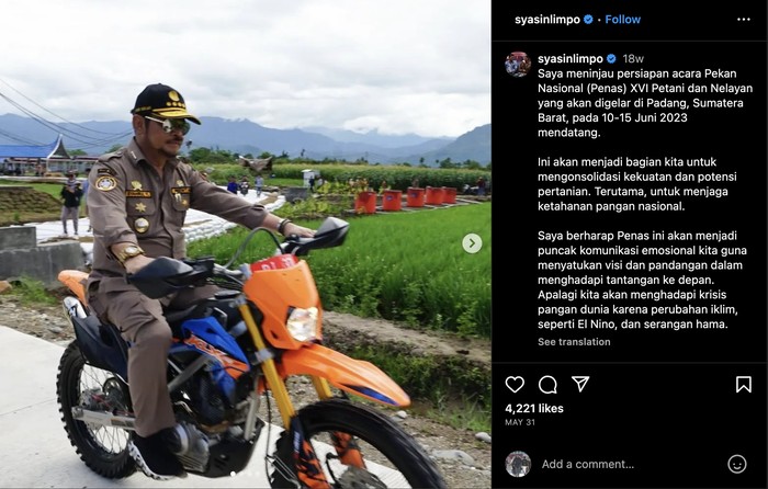 Mentan Syahrul Yasin Limpo Naik Motor Trail